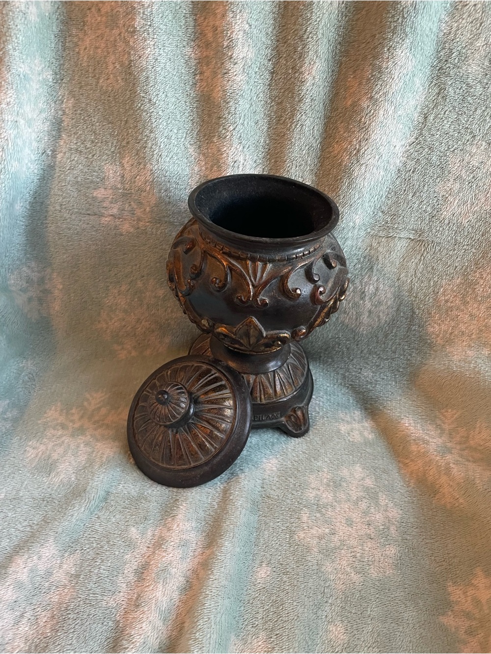 Decorative Brown Ornate metal Jar with Lid - Home Accents